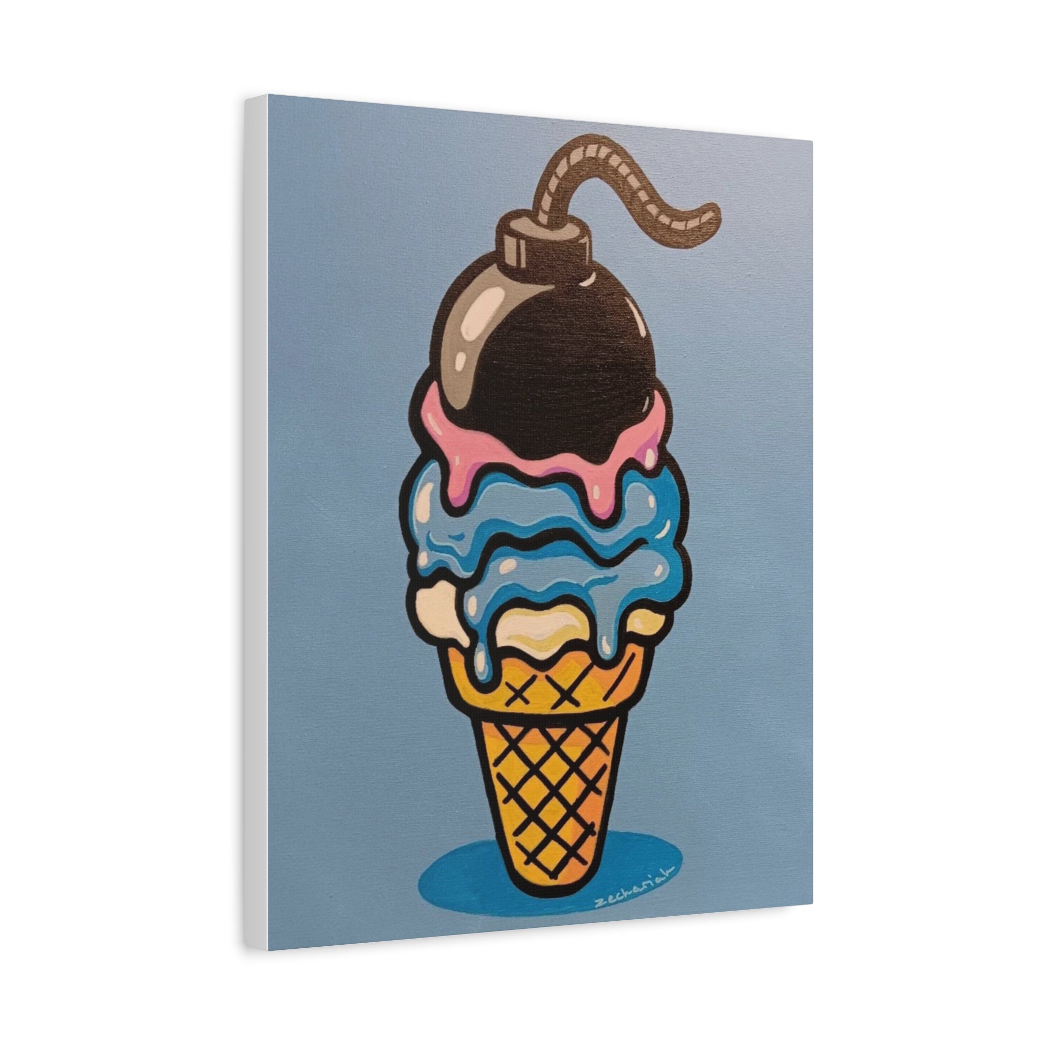 Playful Ice Cream Bomb Canvas Art, Fun Wall Decor for Kids, Ice Cream Party Gift, Colorful Room Accent, Unique Art for Celebrations
