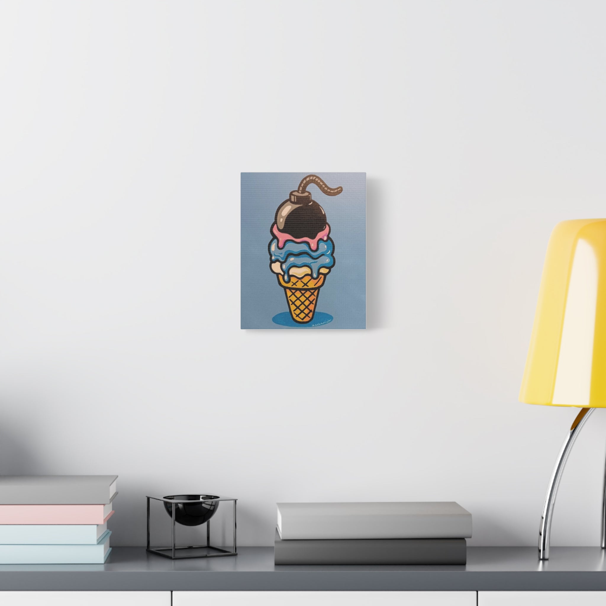 Playful Ice Cream Bomb Canvas Art, Fun Wall Decor for Kids, Ice Cream Party Gift, Colorful Room Accent, Unique Art for Celebrations