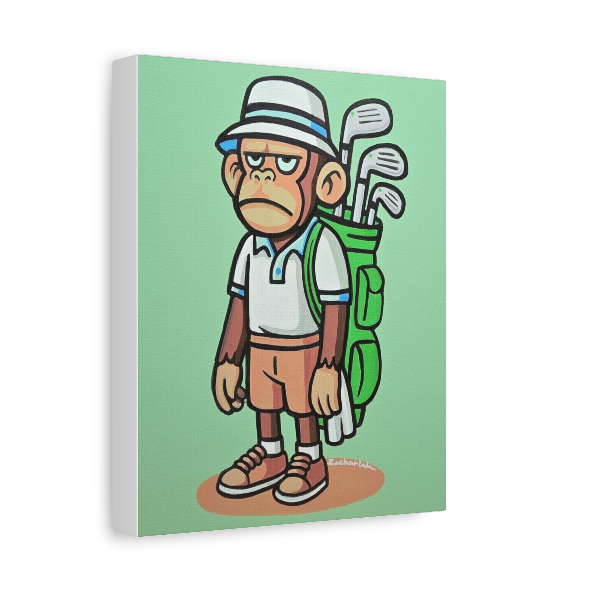 Golf-Inspired Monkey Art Canvas Print, Playful Golfer Wall Decor, Fun Gift for Golf Lovers, Unique Sports Artwork, Humorous Golf Room Decor