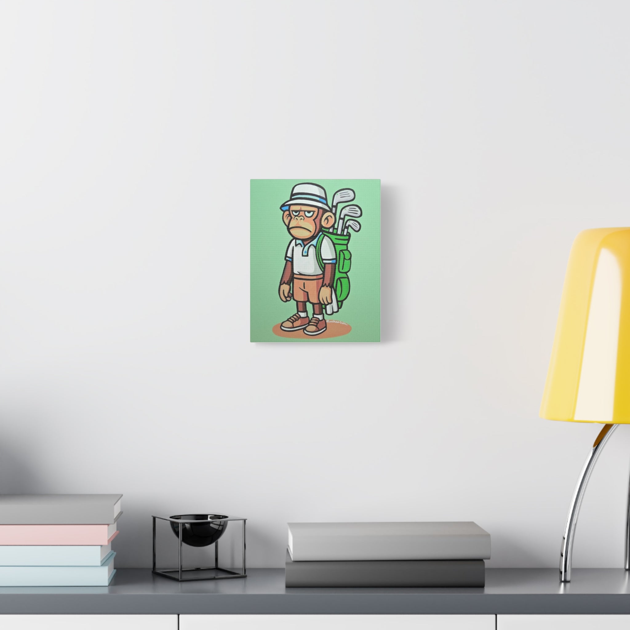 Golf-Inspired Monkey Art Canvas Print, Playful Golfer Wall Decor, Fun Gift for Golf Lovers, Unique Sports Artwork, Humorous Golf Room Decor
