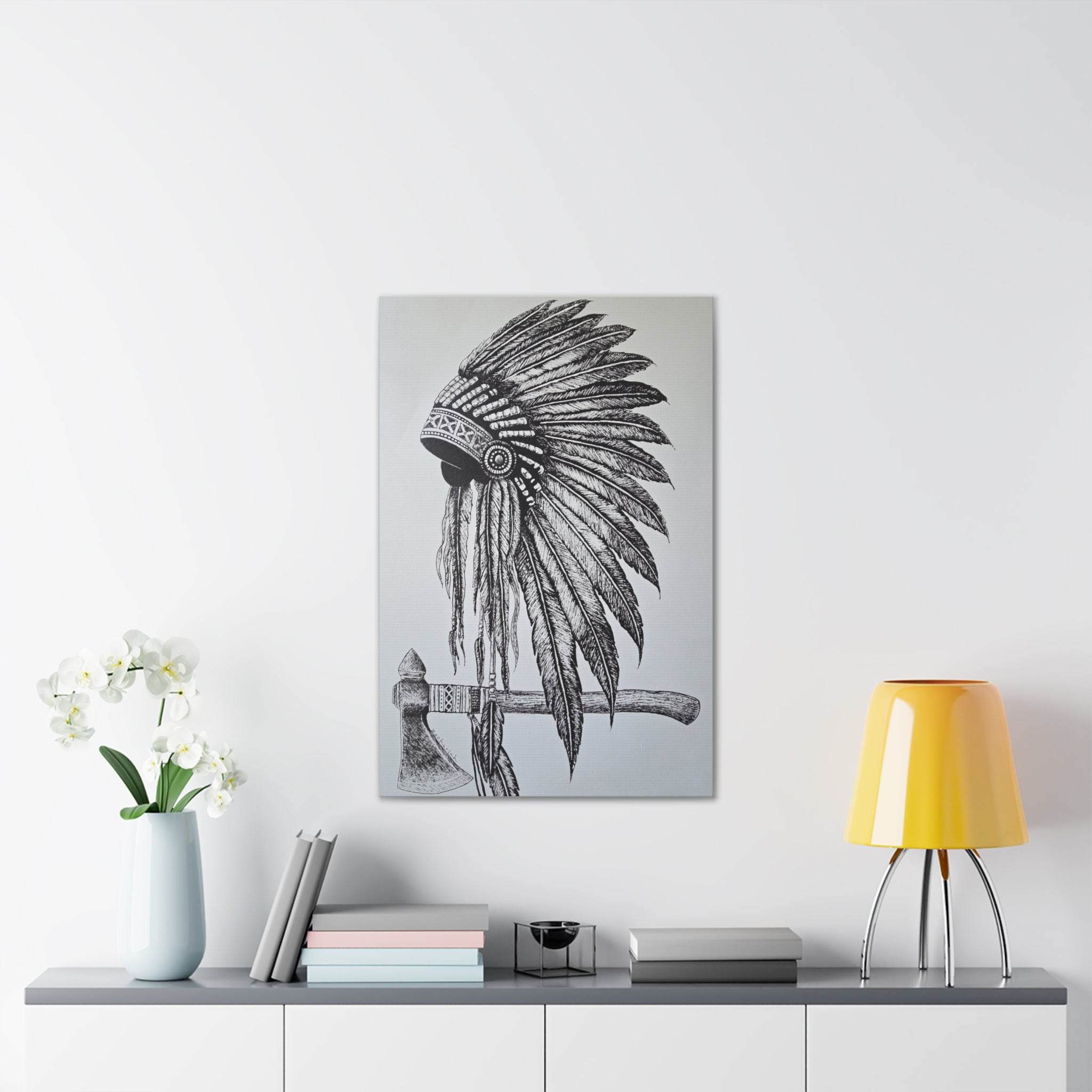 Native American Warrior Canvas Art, Tribal Home Decor, Vintage Wall Hanging, Gift for Him, Boho Wall Art, Ethnic Decor