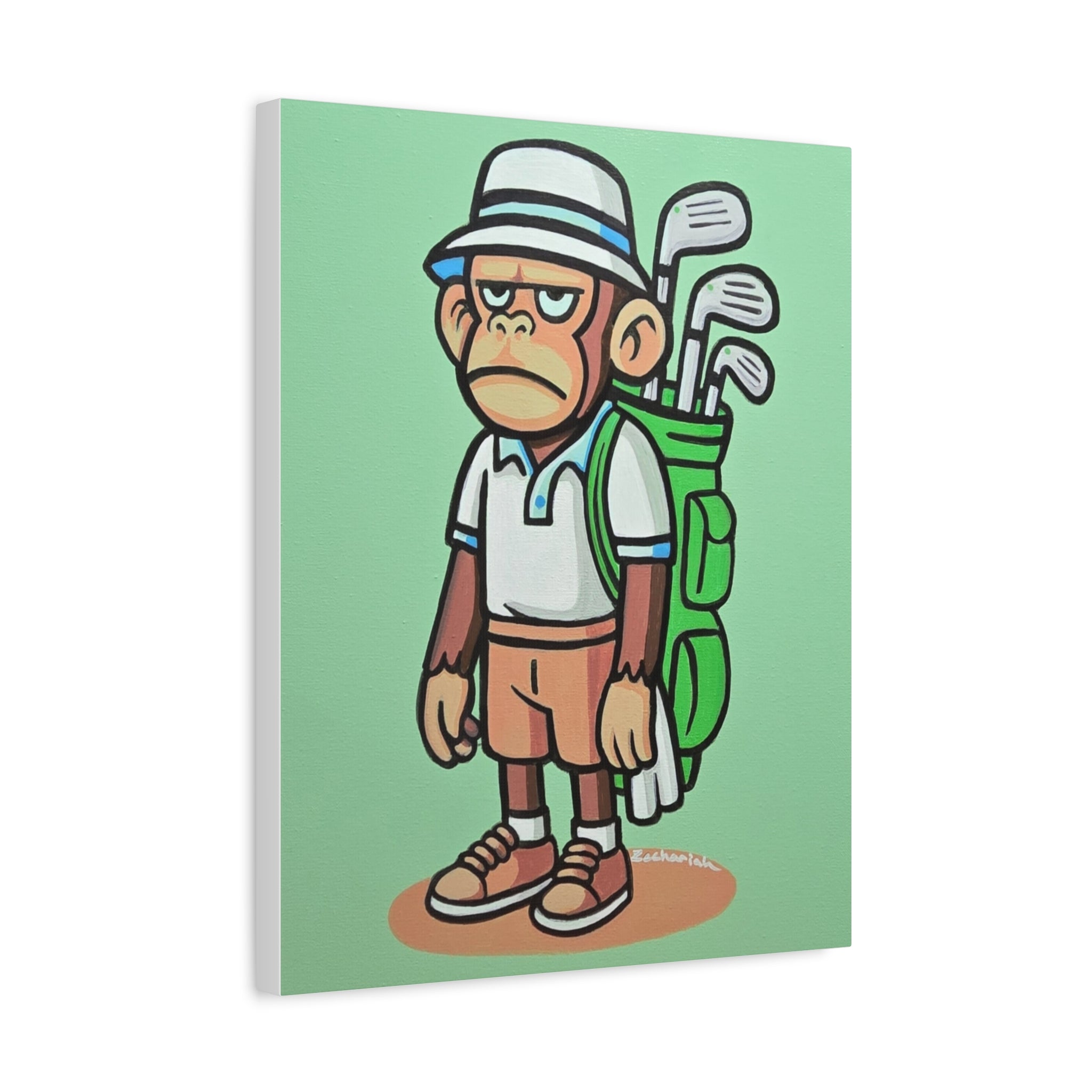 Golf-Inspired Monkey Art Canvas Print, Playful Golfer Wall Decor, Fun Gift for Golf Lovers, Unique Sports Artwork, Humorous Golf Room Decor
