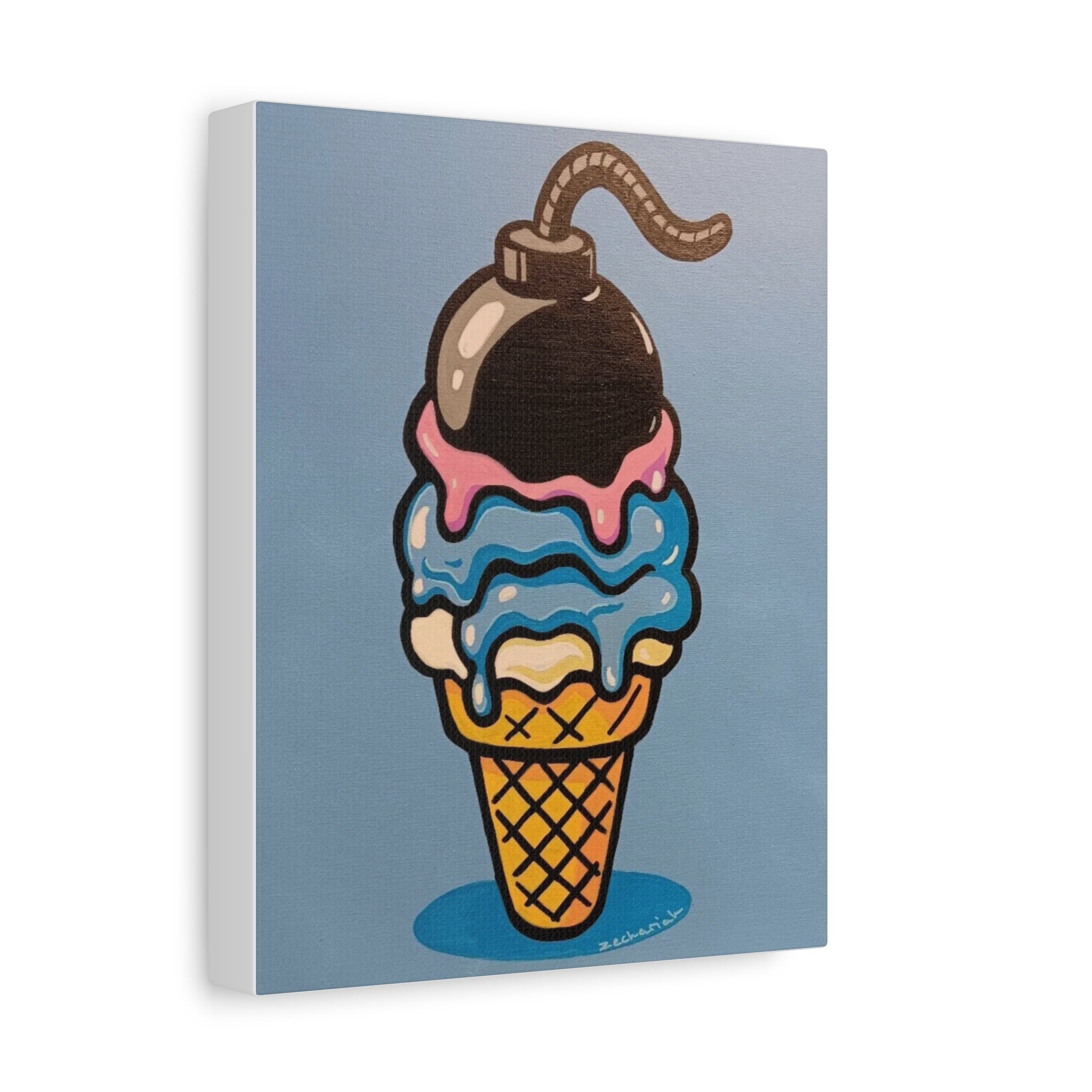 Playful Ice Cream Bomb Canvas Art, Fun Wall Decor for Kids, Ice Cream Party Gift, Colorful Room Accent, Unique Art for Celebrations