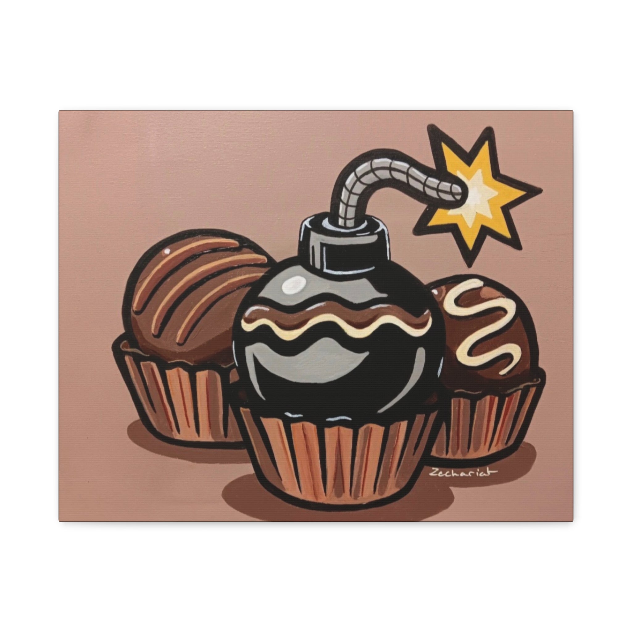 Whimsical Wall Art Canvas, Fun Decor, Chocolate Lovers Gift, Kitchen Wall Art, Quirky Gift Idea, Bomb Chocolate Design, Sweet Treat Decor