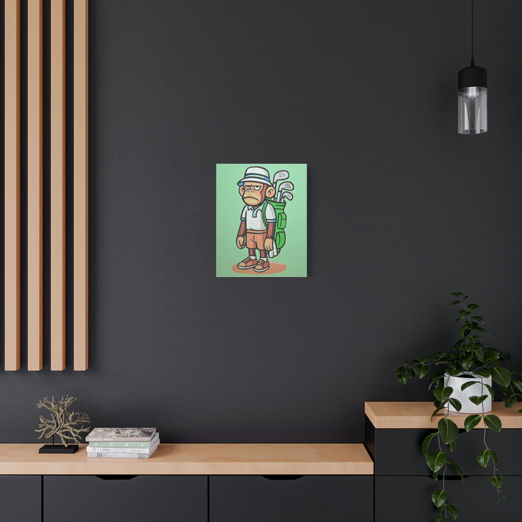 Golf-Inspired Monkey Art Canvas Print, Playful Golfer Wall Decor, Fun Gift for Golf Lovers, Unique Sports Artwork, Humorous Golf Room Decor