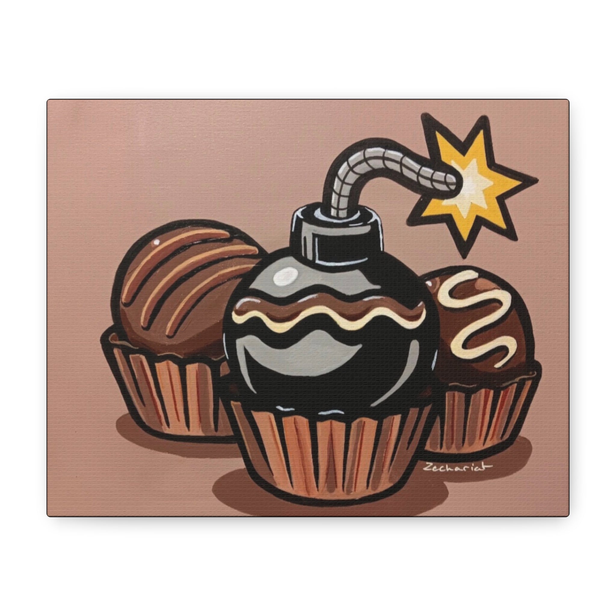 Whimsical Wall Art Canvas, Fun Decor, Chocolate Lovers Gift, Kitchen Wall Art, Quirky Gift Idea, Bomb Chocolate Design, Sweet Treat Decor