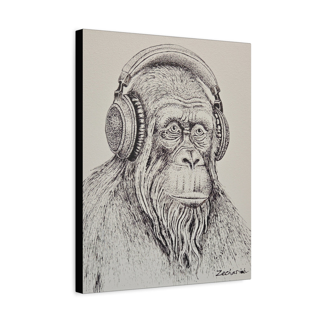 Gorilla in Headphones Canvas Art, Unique Wall Decor, Animal Lover Gift, Music Theme Artwork, Funny Home Decoration, Black and White