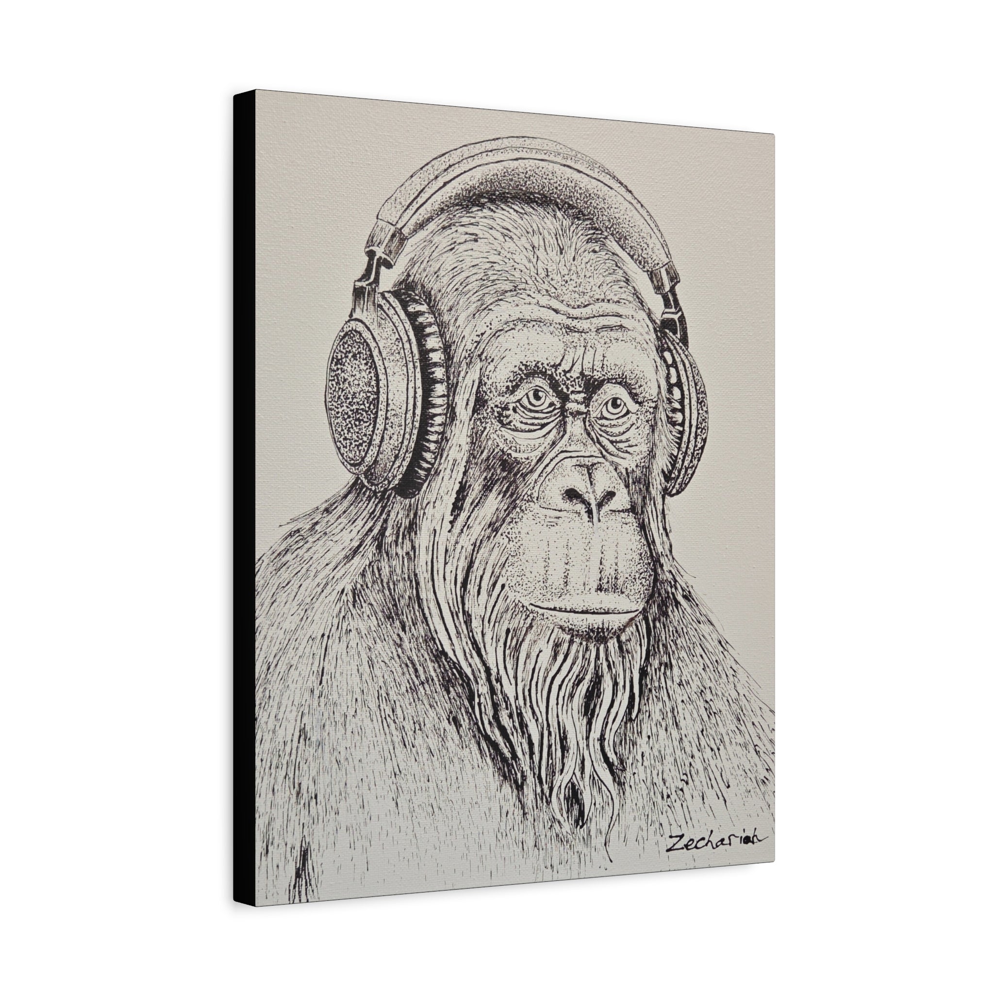 Gorilla in Headphones Canvas Art, Unique Wall Decor, Animal Lover Gift, Music Theme Artwork, Funny Home Decoration, Black and White