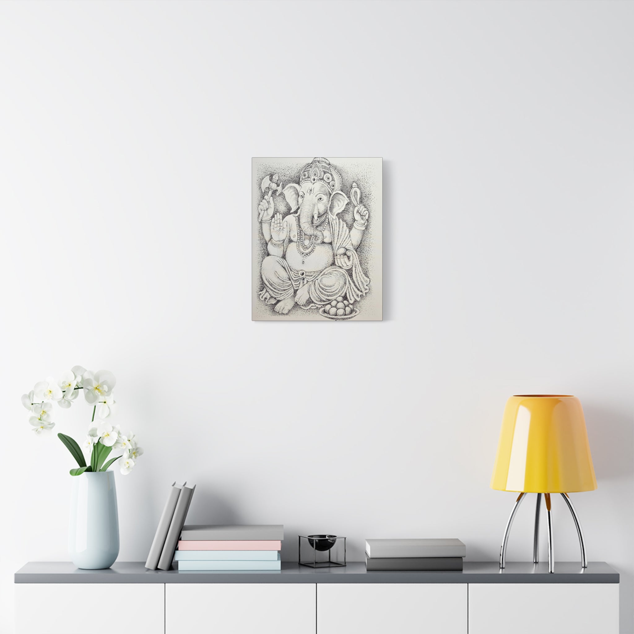 Ganesha Matte Canvas Art - Hindu Wall Decor, Spiritual Home Decoration, Meditation Room Accent, Gift for Festivals, Zen Artwork