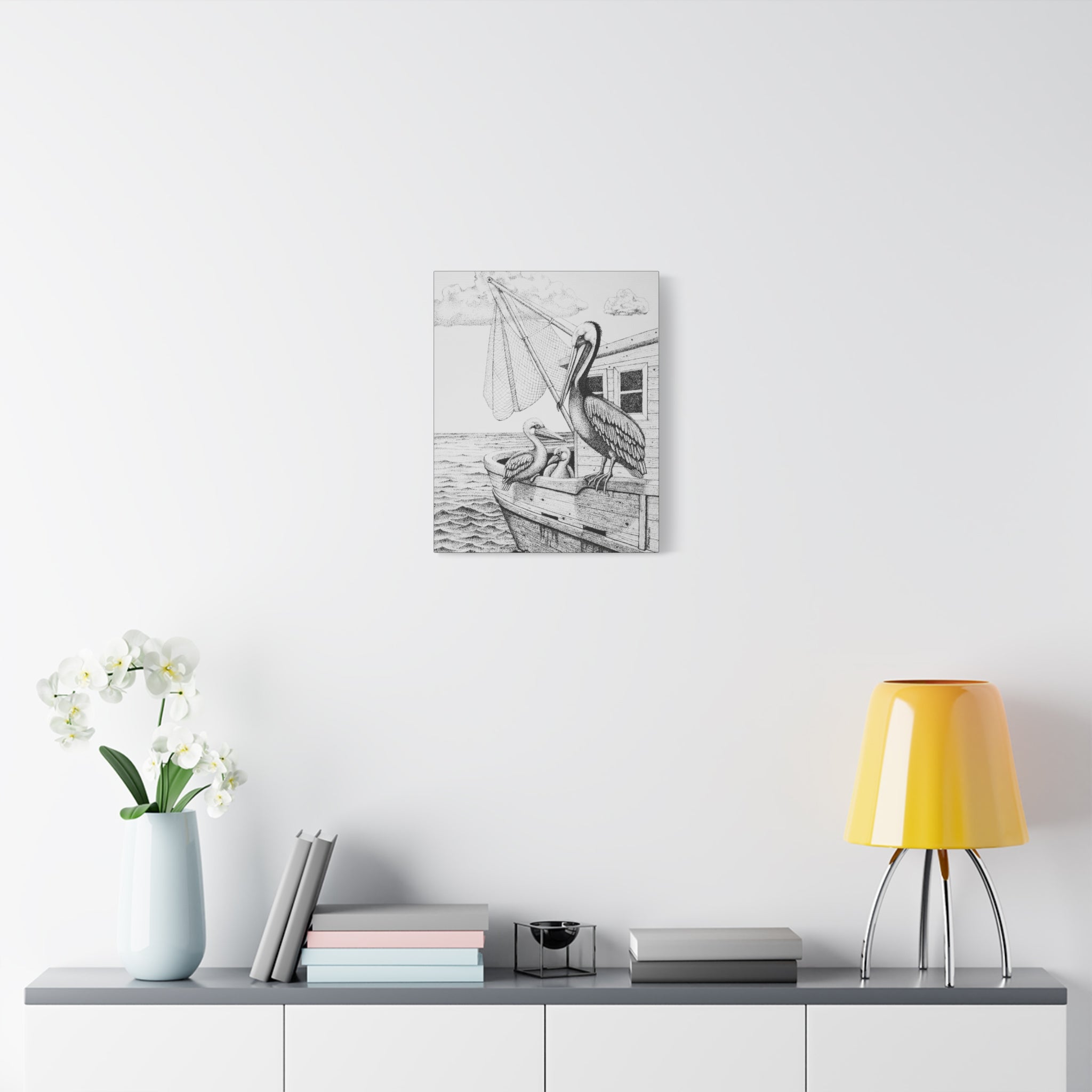 Artistic Coastal Canvas Print, Nautical Wall Art, Beach Home Decor, Sea Bird Illustration, Gift for Marine Life Lovers