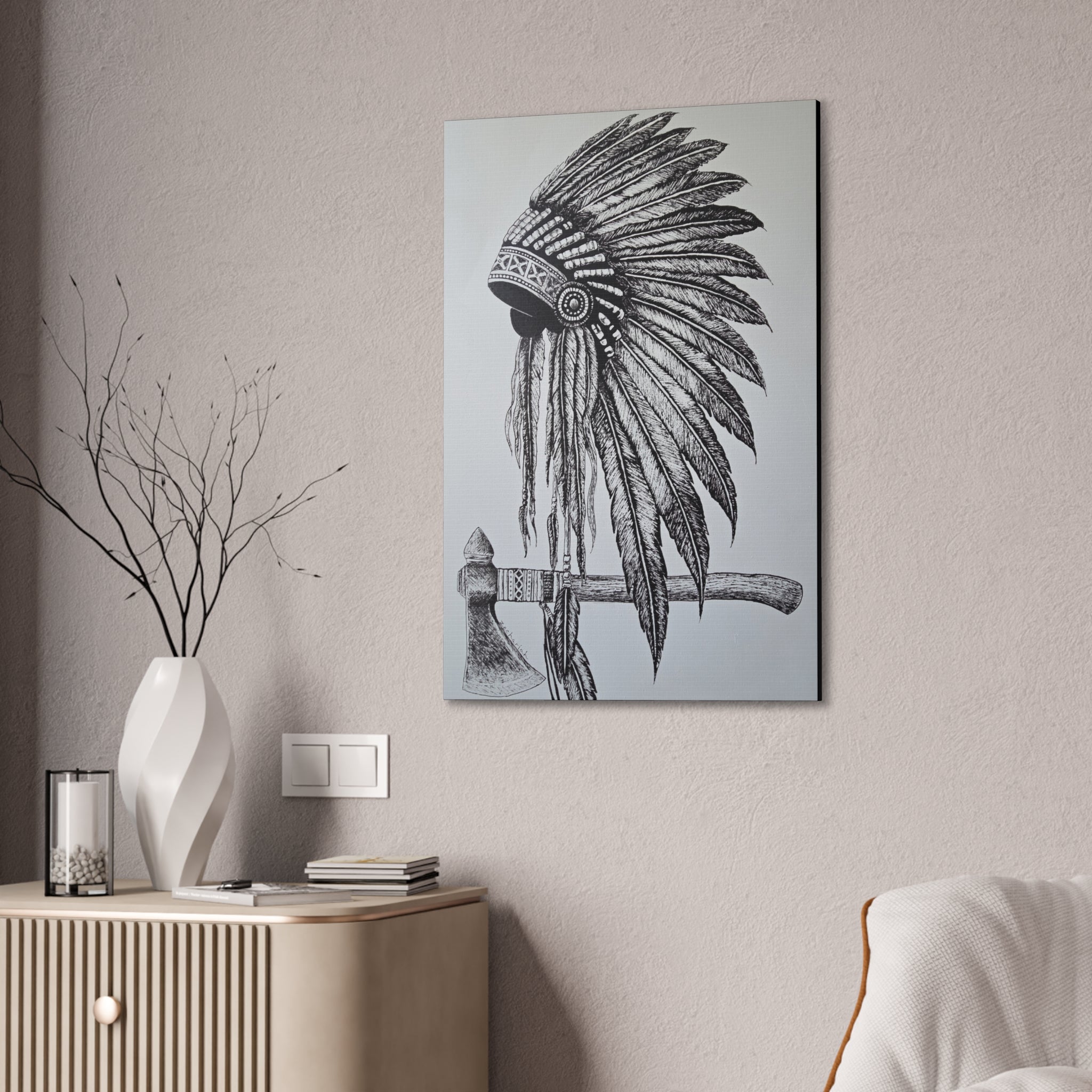 Native American Warrior Canvas Art, Tribal Home Decor, Vintage Wall Hanging, Gift for Him, Boho Wall Art, Ethnic Decor