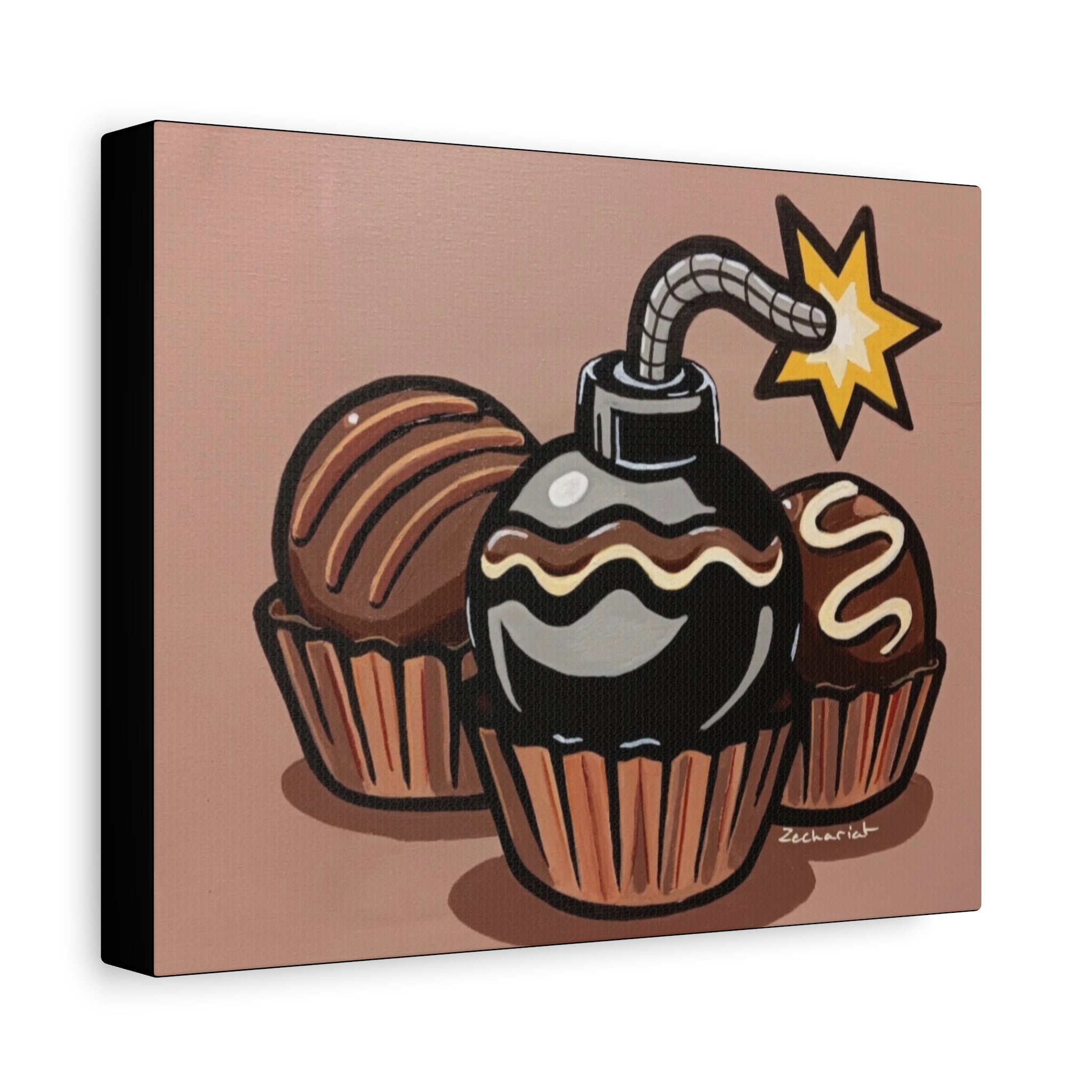 Whimsical Wall Art Canvas, Fun Decor, Chocolate Lovers Gift, Kitchen Wall Art, Quirky Gift Idea, Bomb Chocolate Design, Sweet Treat Decor