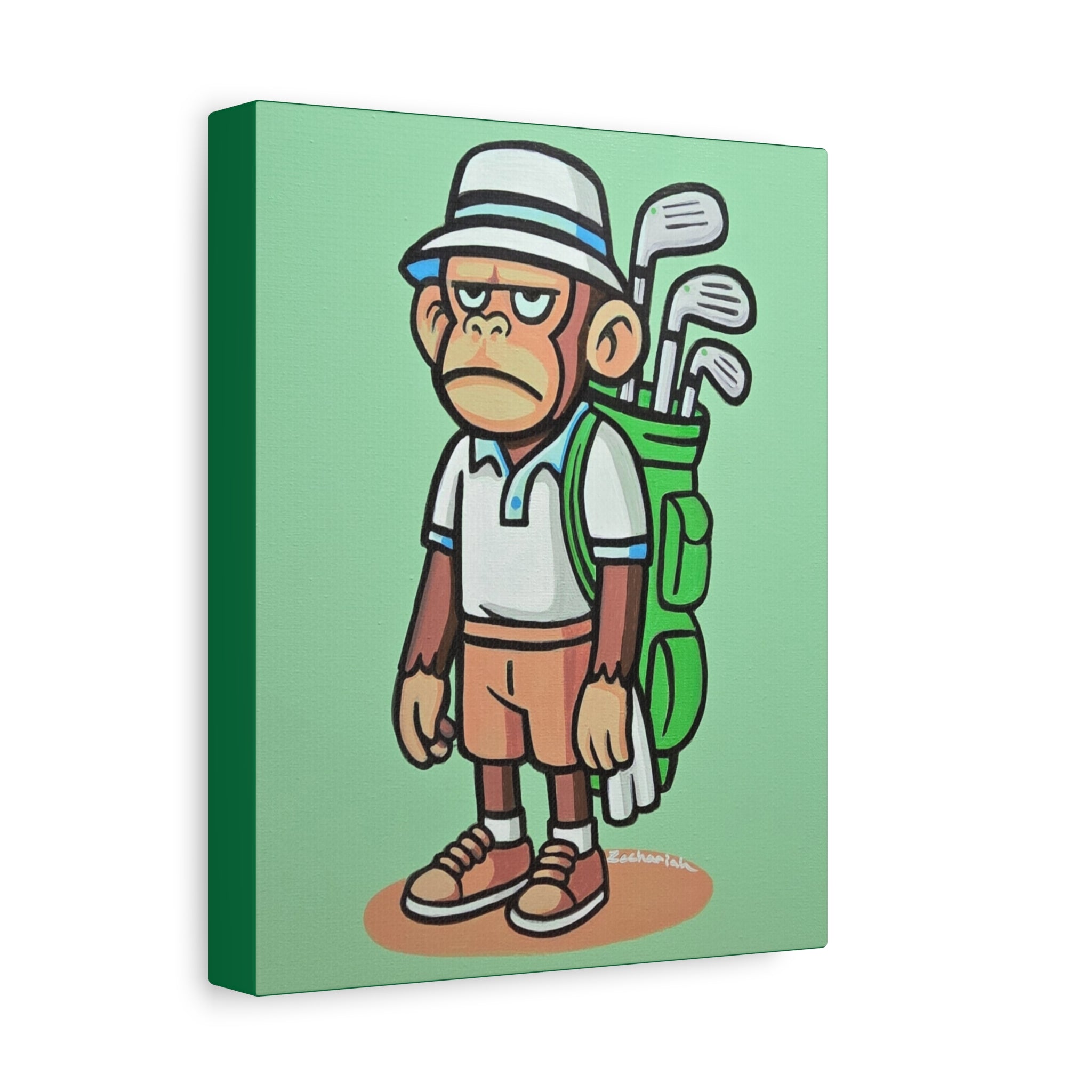 Golf-Inspired Monkey Art Canvas Print, Playful Golfer Wall Decor, Fun Gift for Golf Lovers, Unique Sports Artwork, Humorous Golf Room Decor