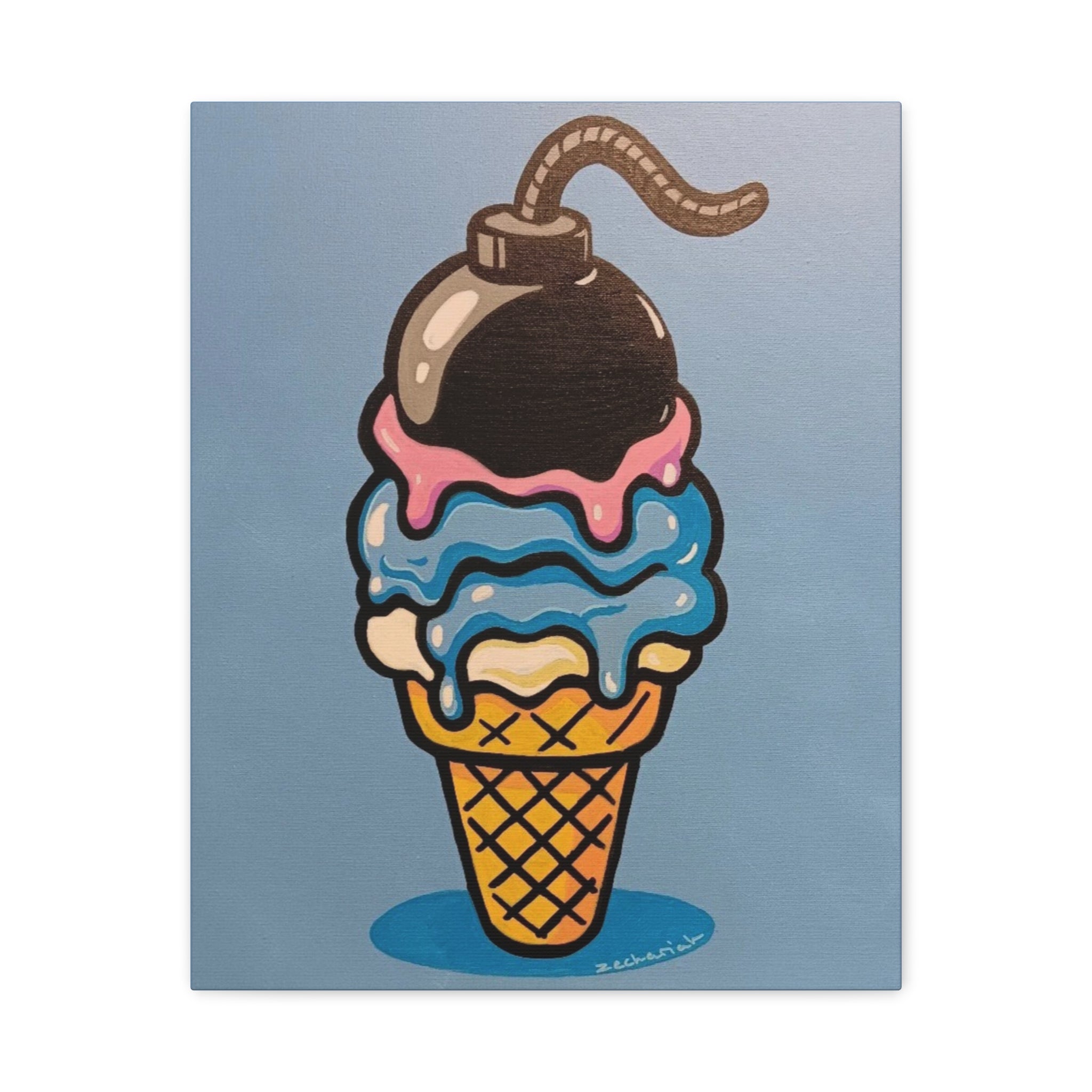 Playful Ice Cream Bomb Canvas Art, Fun Wall Decor for Kids, Ice Cream Party Gift, Colorful Room Accent, Unique Art for Celebrations