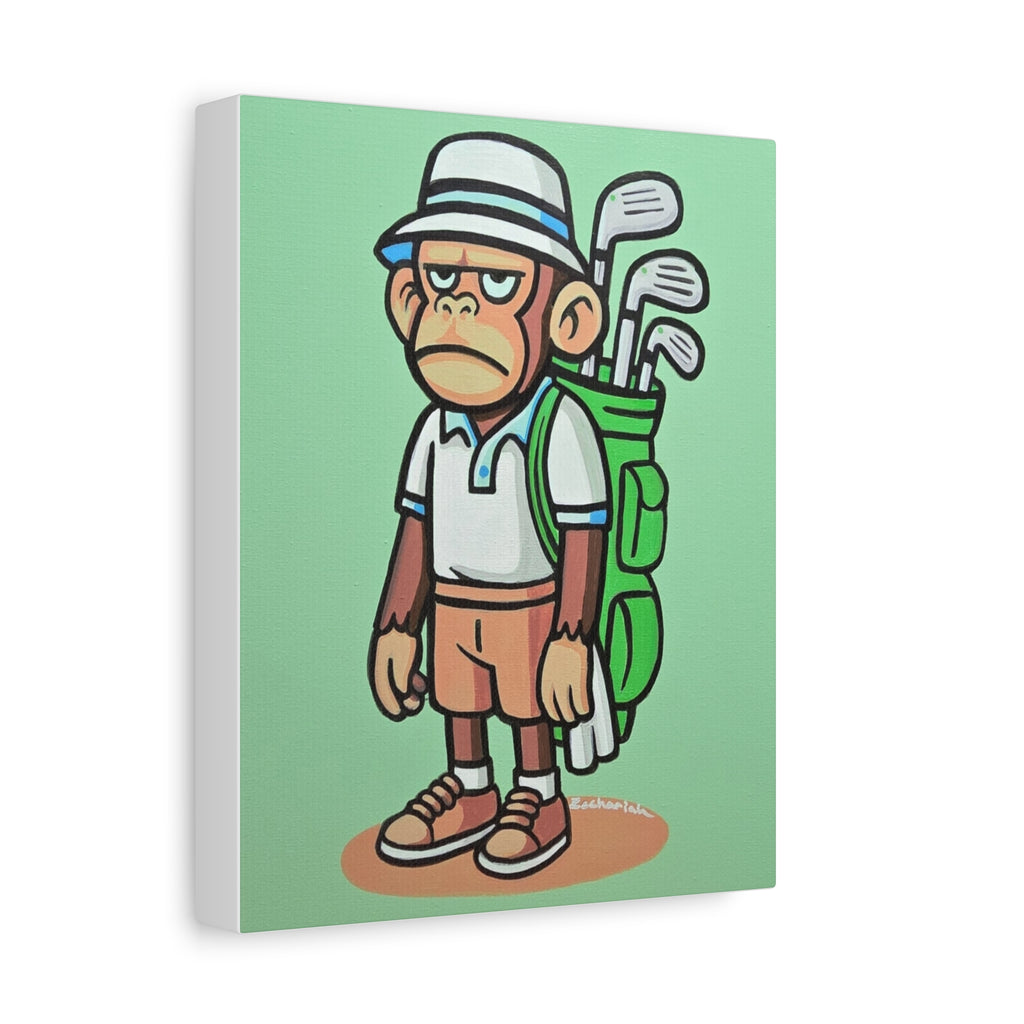 Golf-Inspired Monkey Art Canvas Print, Playful Golfer Wall Decor, Fun Gift for Golf Lovers, Unique Sports Artwork, Humorous Golf Room Decor