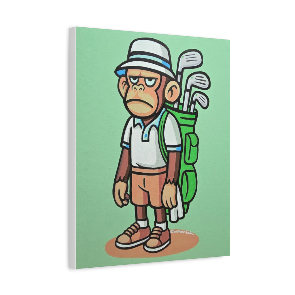 Golf-Inspired Monkey Art Canvas Print, Playful Golfer Wall Decor, Fun Gift for Golf Lovers, Unique Sports Artwork, Humorous Golf Room Decor