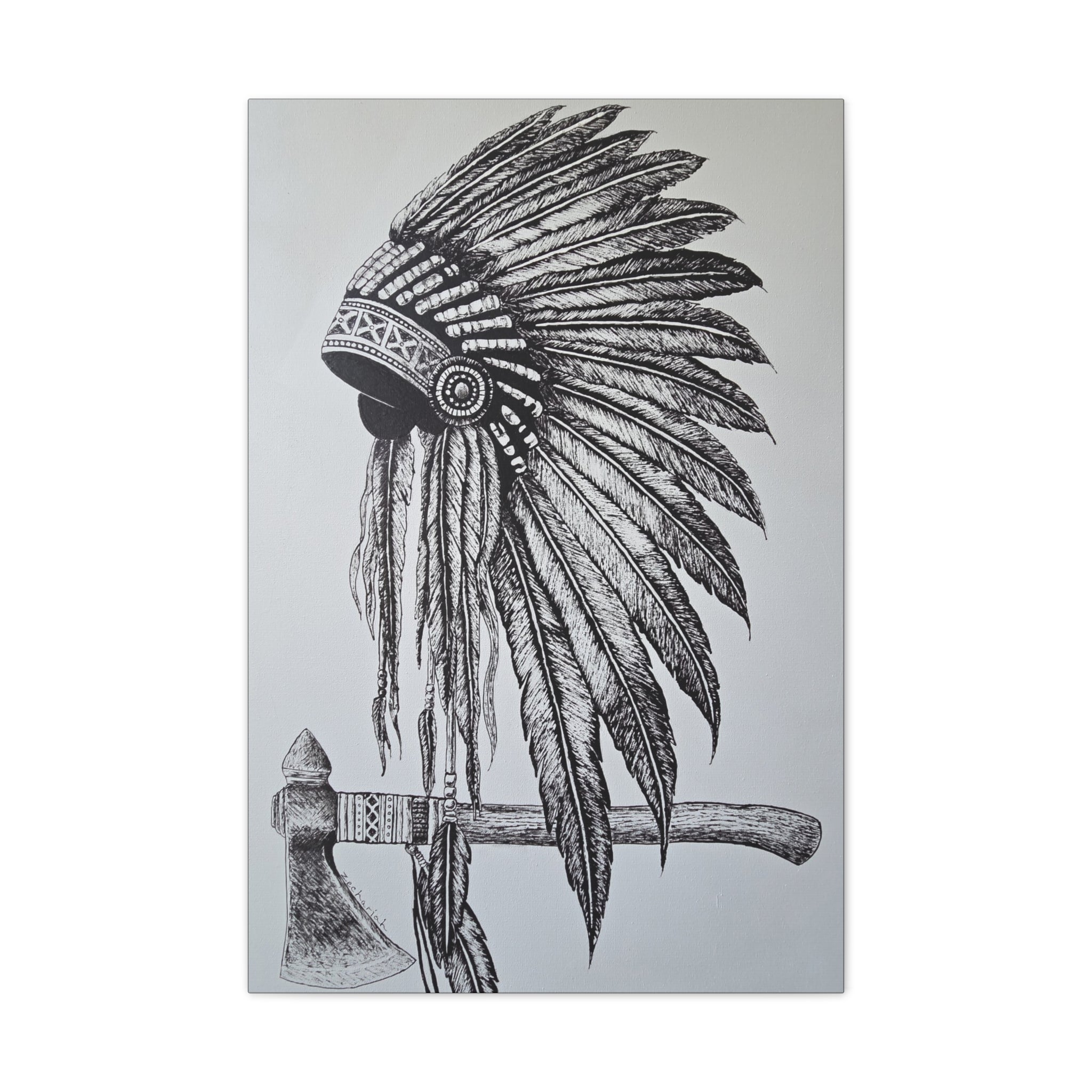 Native American Warrior Canvas Art, Tribal Home Decor, Vintage Wall Hanging, Gift for Him, Boho Wall Art, Ethnic Decor