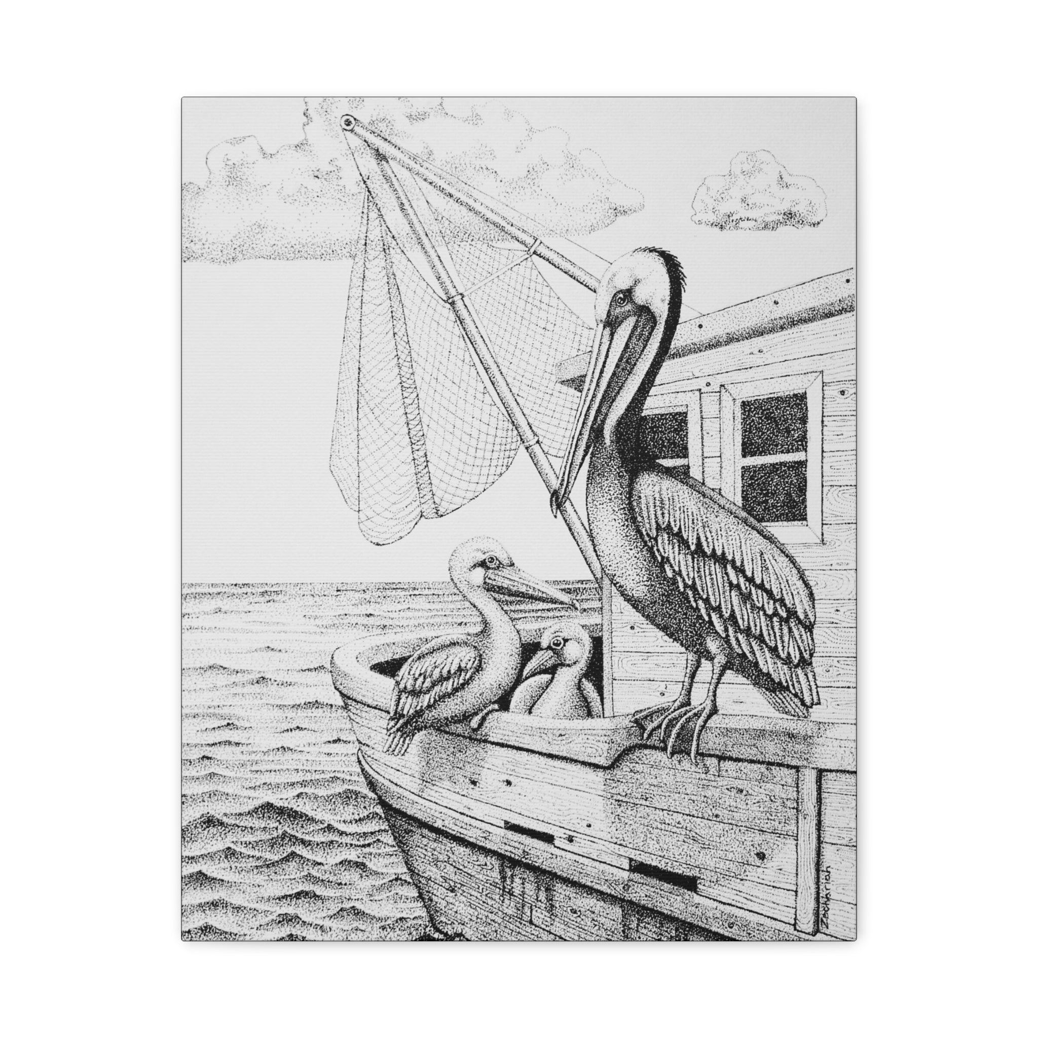 Artistic Coastal Canvas Print, Nautical Wall Art, Beach Home Decor, Sea Bird Illustration, Gift for Marine Life Lovers