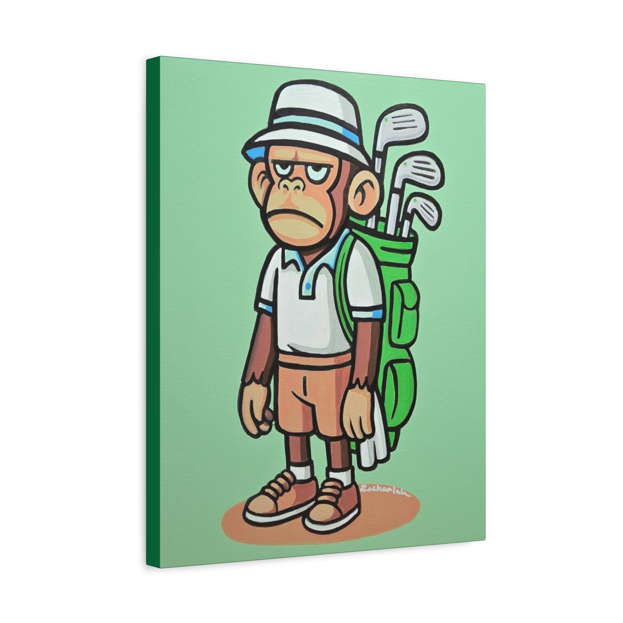 Golf-Inspired Monkey Art Canvas Print, Playful Golfer Wall Decor, Fun Gift for Golf Lovers, Unique Sports Artwork, Humorous Golf Room Decor