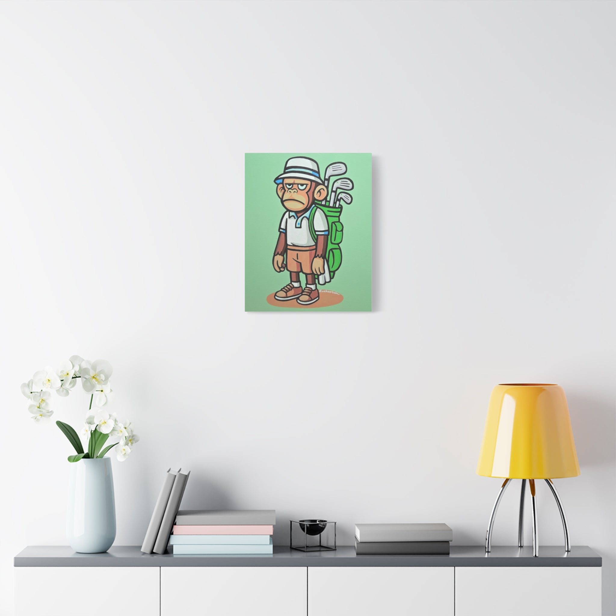 Golf-Inspired Monkey Art Canvas Print, Playful Golfer Wall Decor, Fun Gift for Golf Lovers, Unique Sports Artwork, Humorous Golf Room Decor