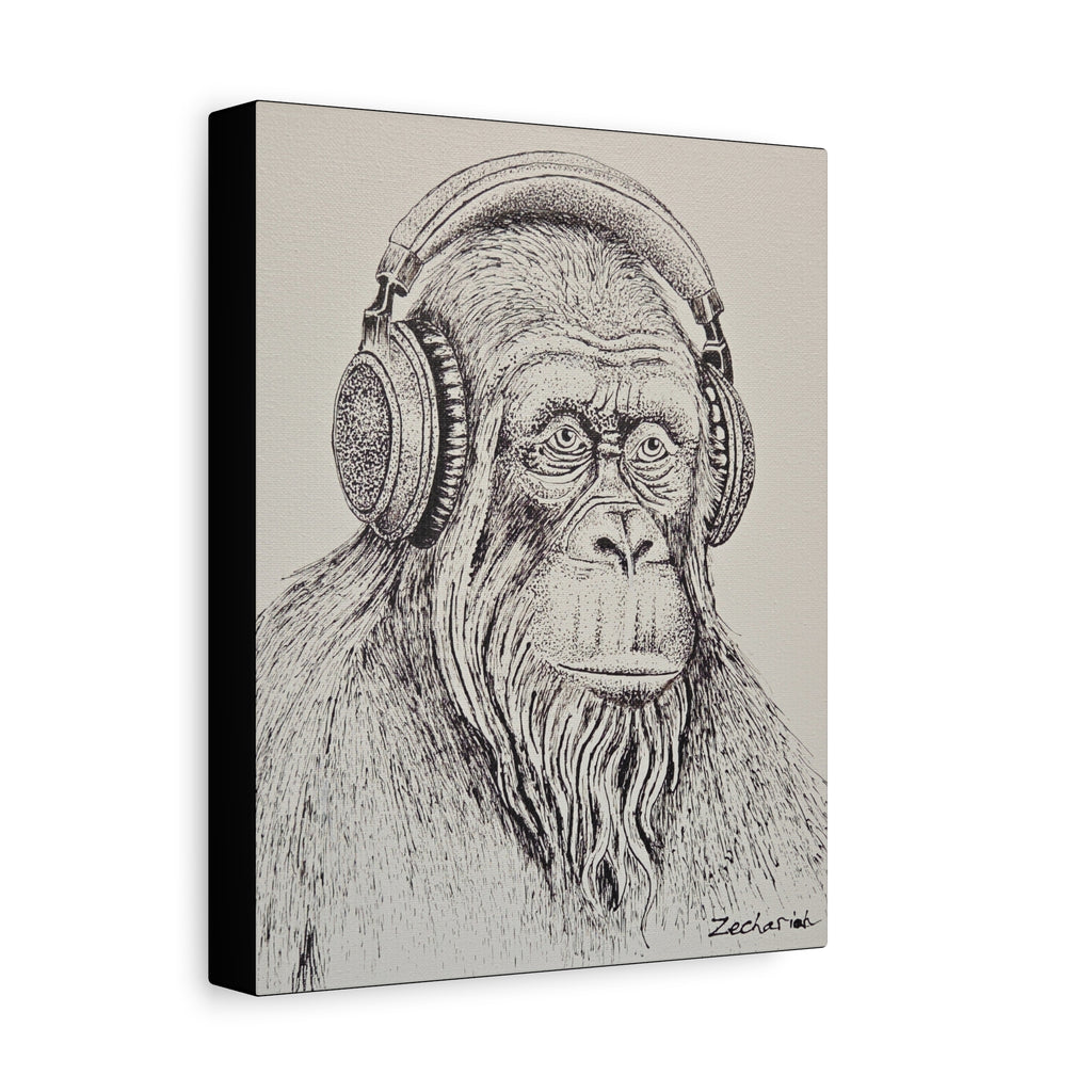 Gorilla in Headphones Canvas Art, Unique Wall Decor, Animal Lover Gift, Music Theme Artwork, Funny Home Decoration, Black and White