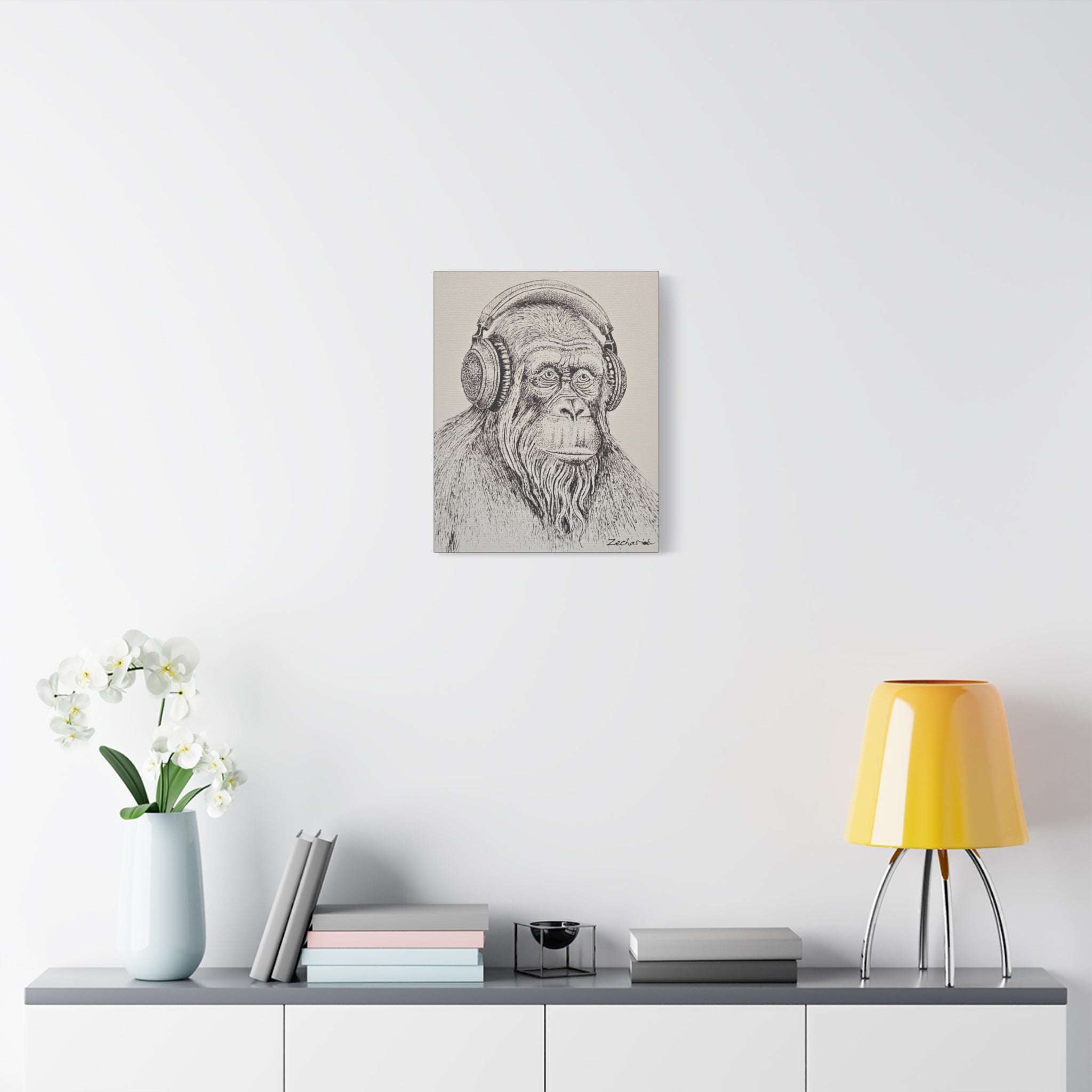 Gorilla in Headphones Canvas Art, Unique Wall Decor, Animal Lover Gift, Music Theme Artwork, Funny Home Decoration