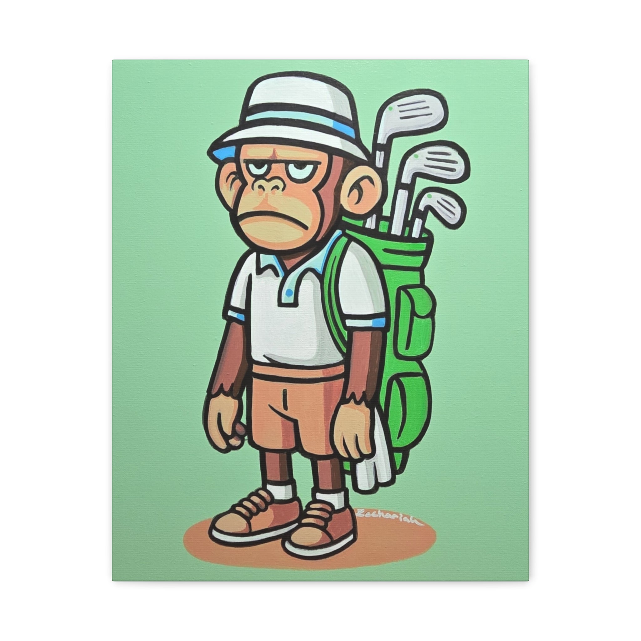 Golf-Inspired Monkey Art Canvas Print, Playful Golfer Wall Decor, Fun Gift for Golf Lovers, Unique Sports Artwork, Humorous Golf Room Decor