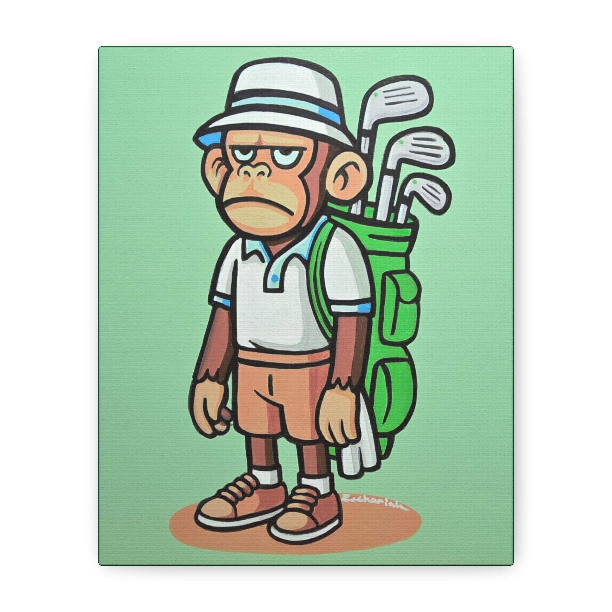 Golf-Inspired Monkey Art Canvas Print, Playful Golfer Wall Decor, Fun Gift for Golf Lovers, Unique Sports Artwork, Humorous Golf Room Decor